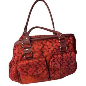 Red Fabric Signature Large Duffle Chic Travel Bag